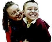 Little boy laughing with woman